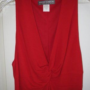 MAGGY LONDON stretch dress knot V FRONT Sheath Scarlet RED